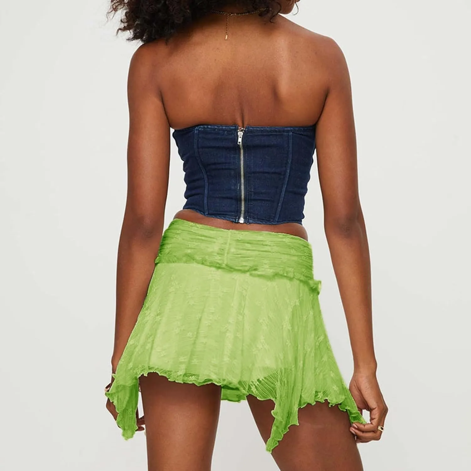 KOSUSANILL Ruffle Lace Mini Skirt for Women Y2k Irregular Layered Low Rise Flowy Pleated Asymmetrical Hem A Line Short Skirt