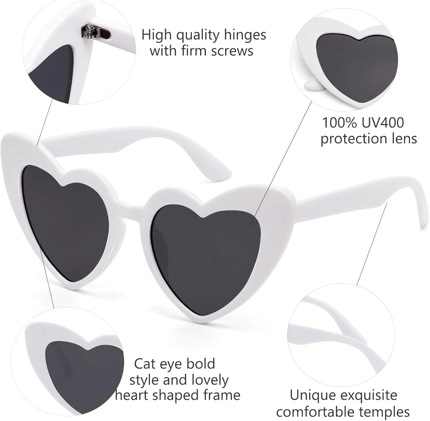 LIKSMU Heart Sunglasses for Women Trendy Cat Eye Love Shaped Sunglasses Vintage Lovely Retro Cute Sun Glasses