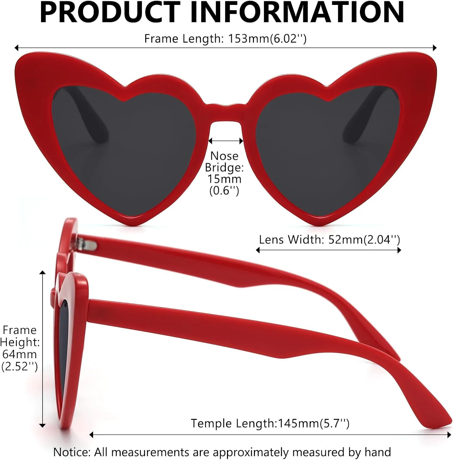 LIKSMU Heart Sunglasses for Women Trendy Cat Eye Love Shaped Sunglasses Vintage Lovely Retro Cute Sun Glasses