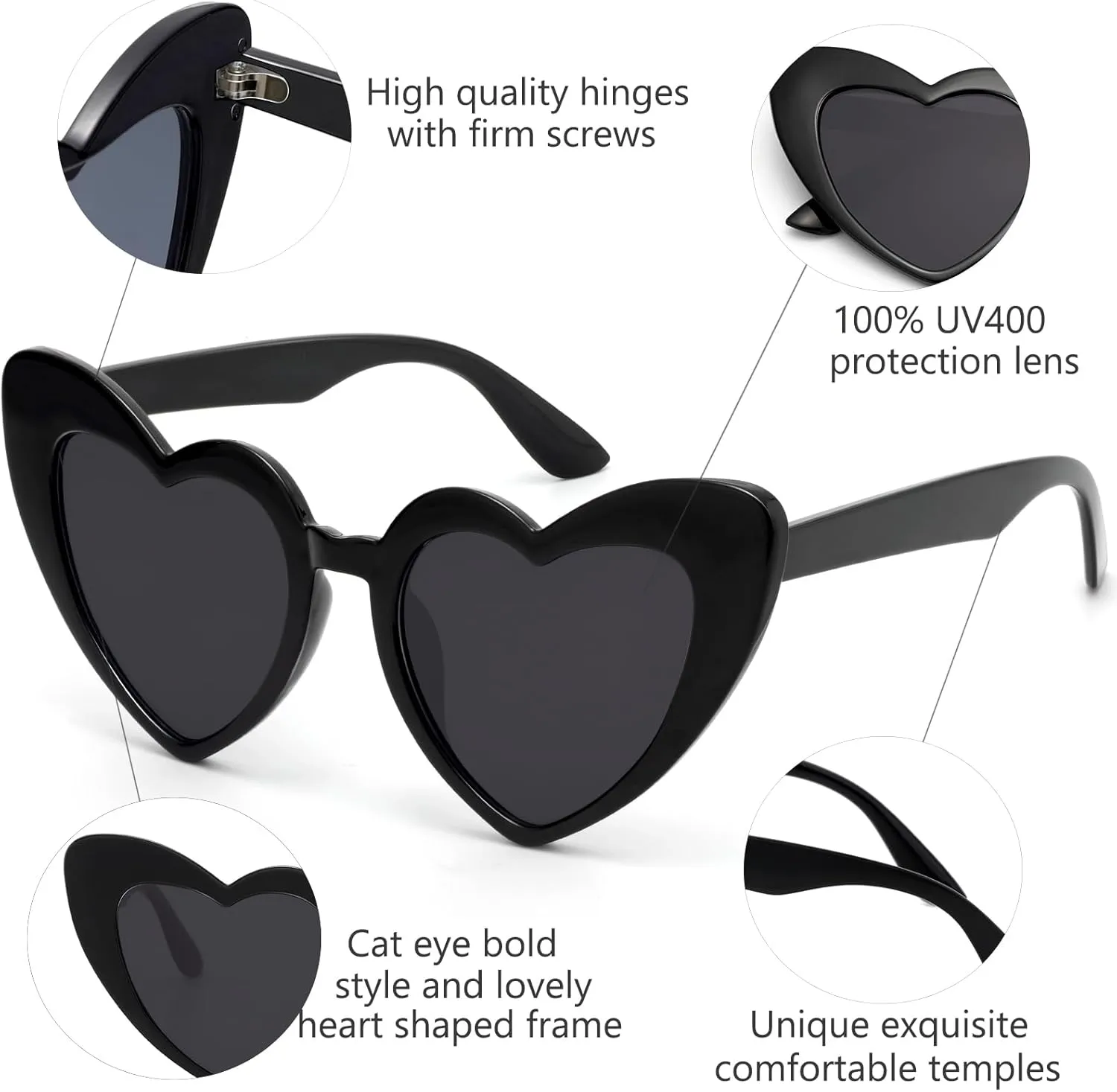 LIKSMU Heart Sunglasses for Women Trendy Cat Eye Love Shaped Sunglasses Vintage Lovely Retro Cute Sun Glasses