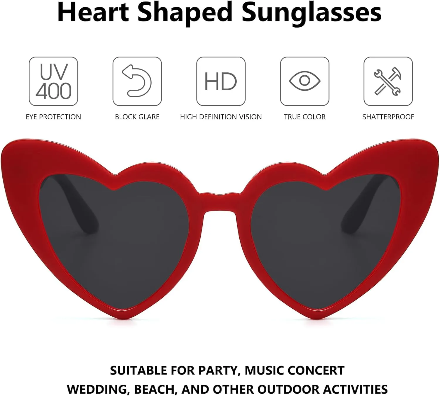 LIKSMU Heart Sunglasses for Women Trendy Cat Eye Love Shaped Sunglasses Vintage Lovely Retro Cute Sun Glasses