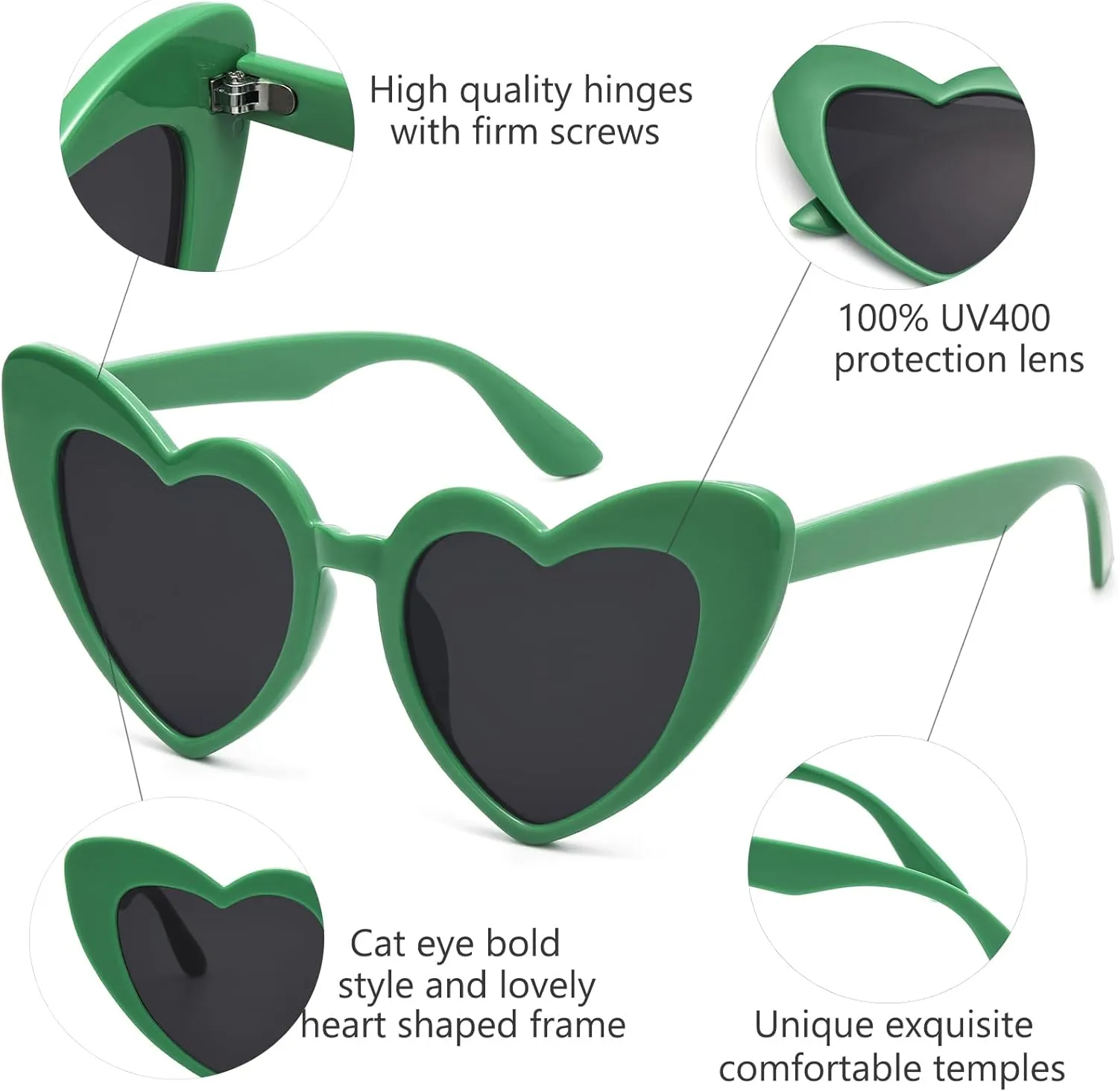 LIKSMU Heart Sunglasses for Women Trendy Cat Eye Love Shaped Sunglasses Vintage Lovely Retro Cute Sun Glasses