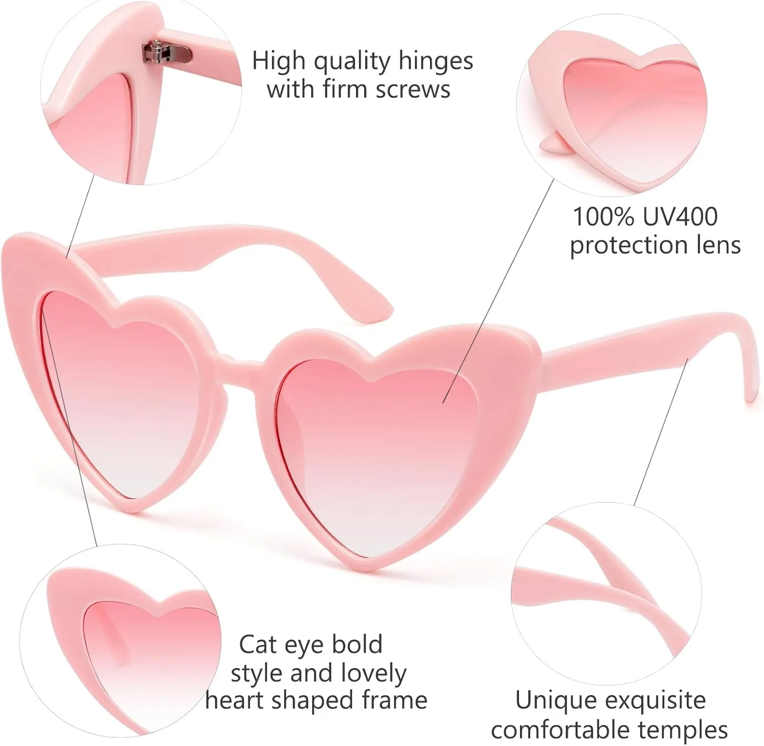 LIKSMU Heart Sunglasses for Women Trendy Cat Eye Love Shaped Sunglasses Vintage Lovely Retro Cute Sun Glasses