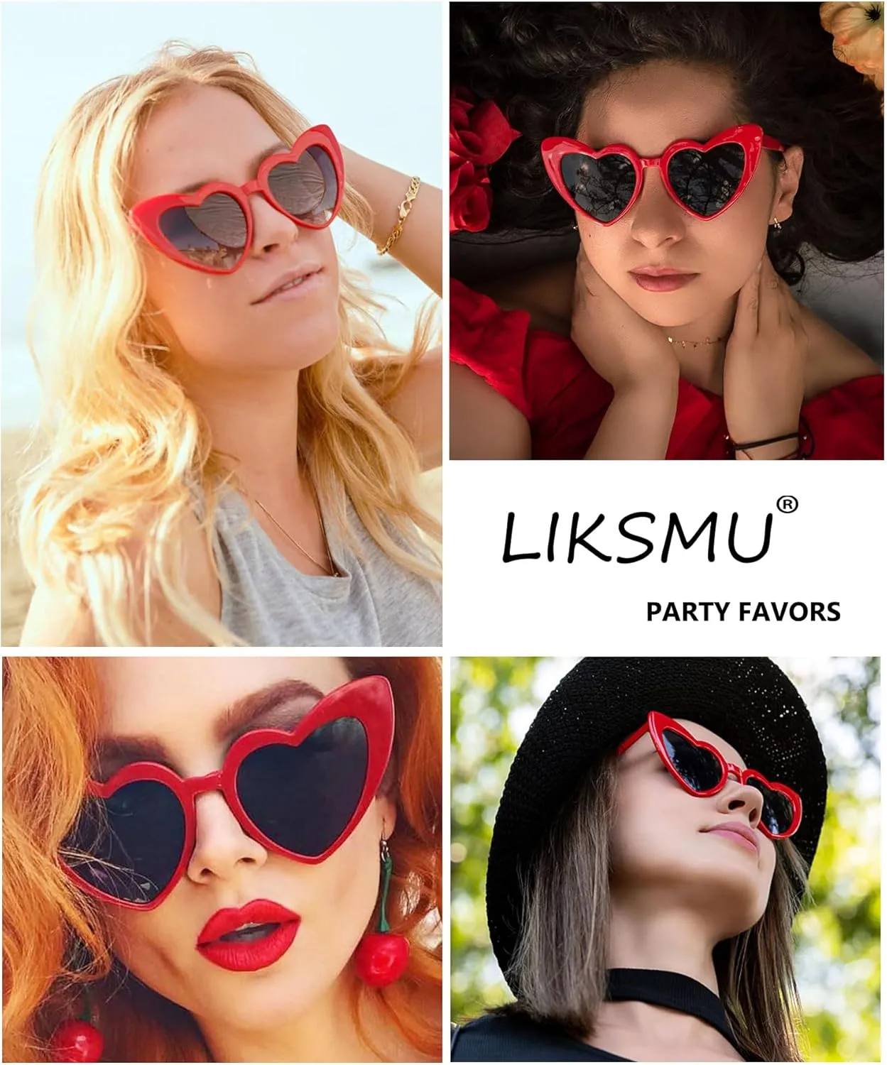 LIKSMU Heart Sunglasses for Women Trendy Cat Eye Love Shaped Sunglasses Vintage Lovely Retro Cute Sun Glasses