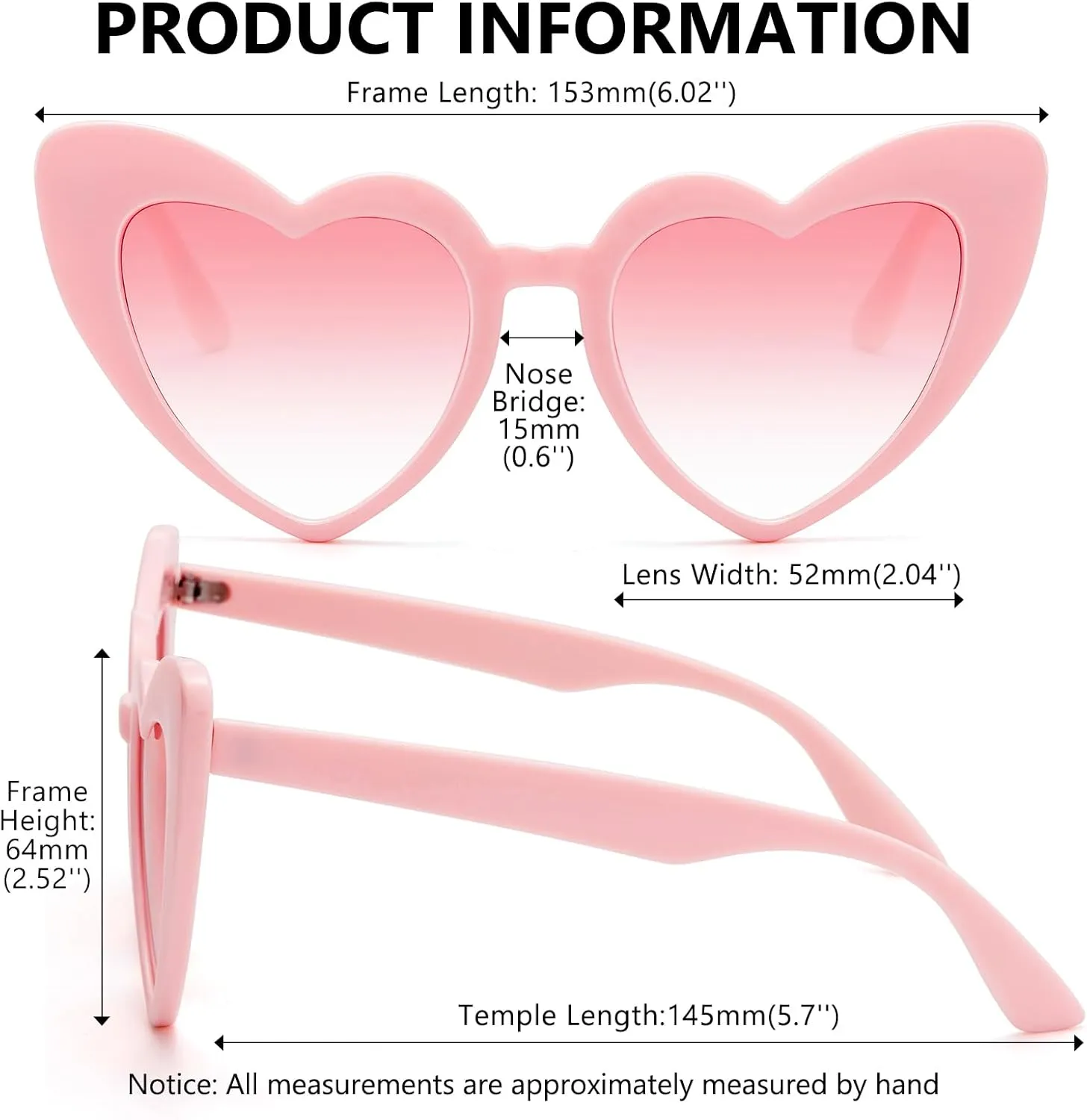 LIKSMU Heart Sunglasses for Women Trendy Cat Eye Love Shaped Sunglasses Vintage Lovely Retro Cute Sun Glasses