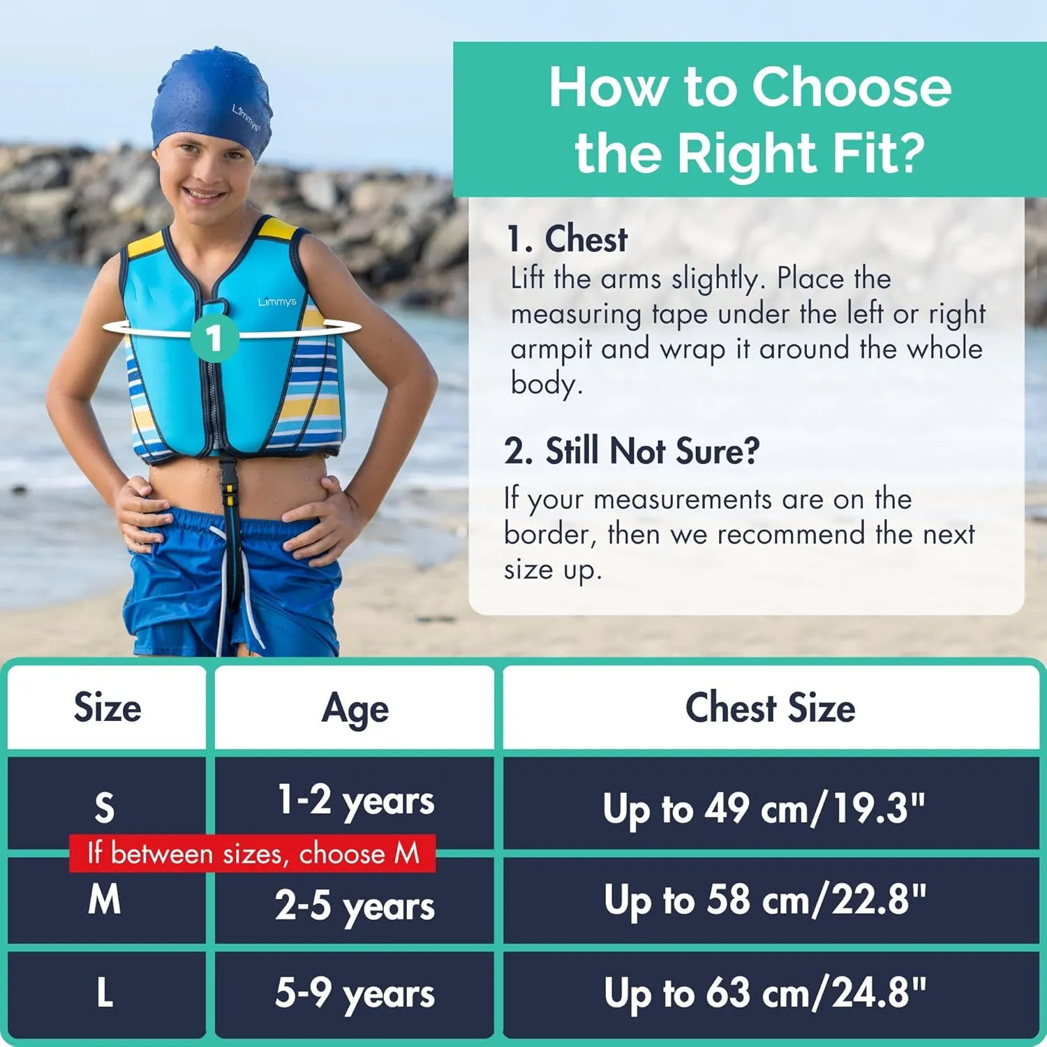 Limmys Premium Kids Swim Vest - Toddler Swim Jacket and Buoyancy Swimming Aid - Modern Design Swimming Vest for Boys, Girls and Babies - Drawstring Bag Included