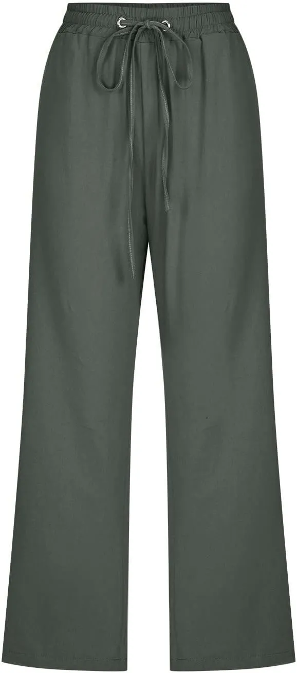 Linen Capri Pants For Women Petite Short Light Weight Casual Summer Straight Leg Cropped Trousers High Waist Pants