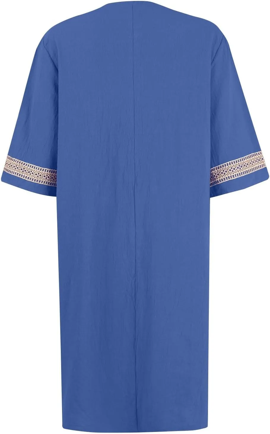 Linen Dresses for Women 2024 Summer 3/4 Sleeve Lace Embroidered V Neck A Line Dress Sexy Beach Vacation T Shirt Dress