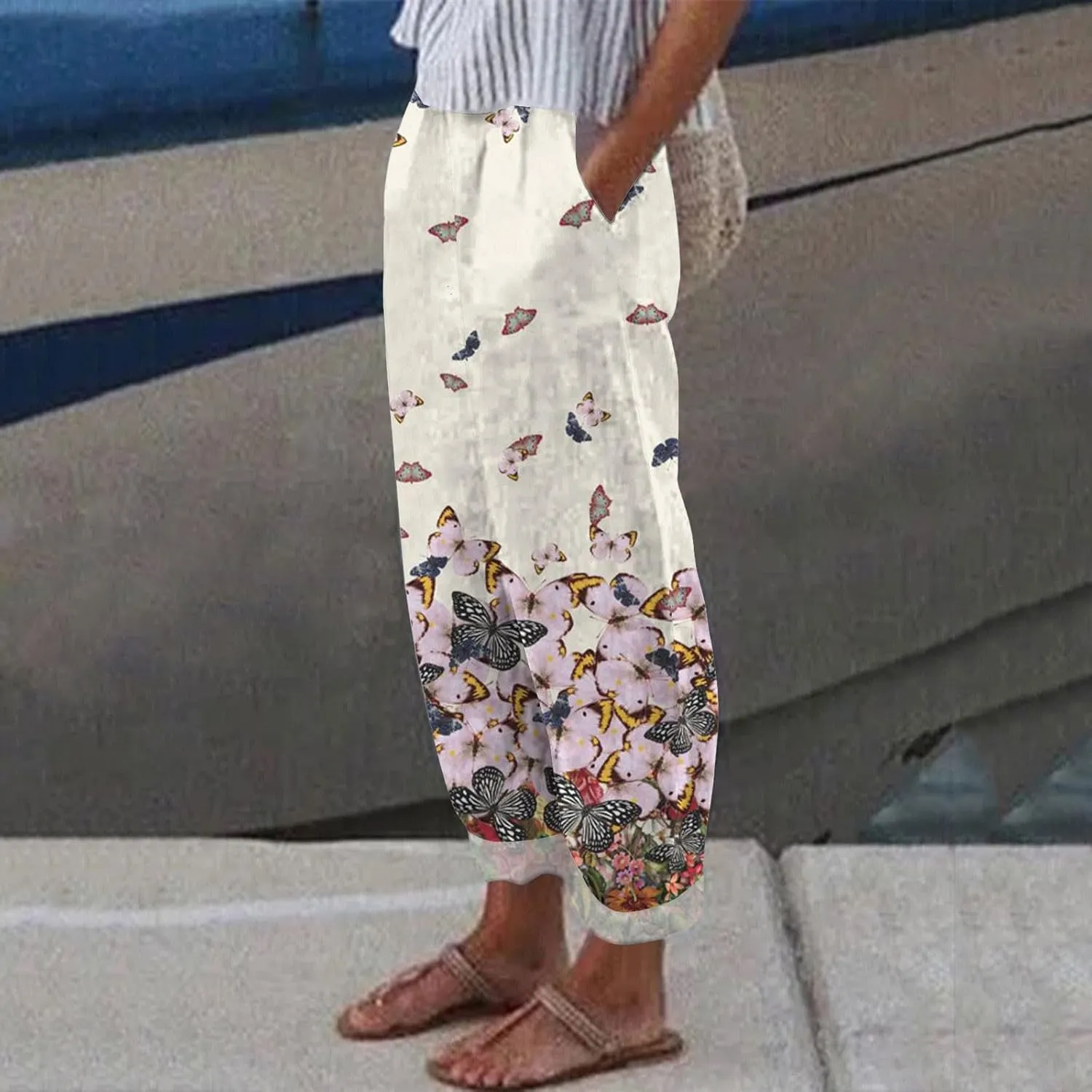 Linen Pants for Women Loose Fit Summer Casual Solid Color High Waisted Straight Leg Beach Linen Pants Comfy Lounge Trousers
