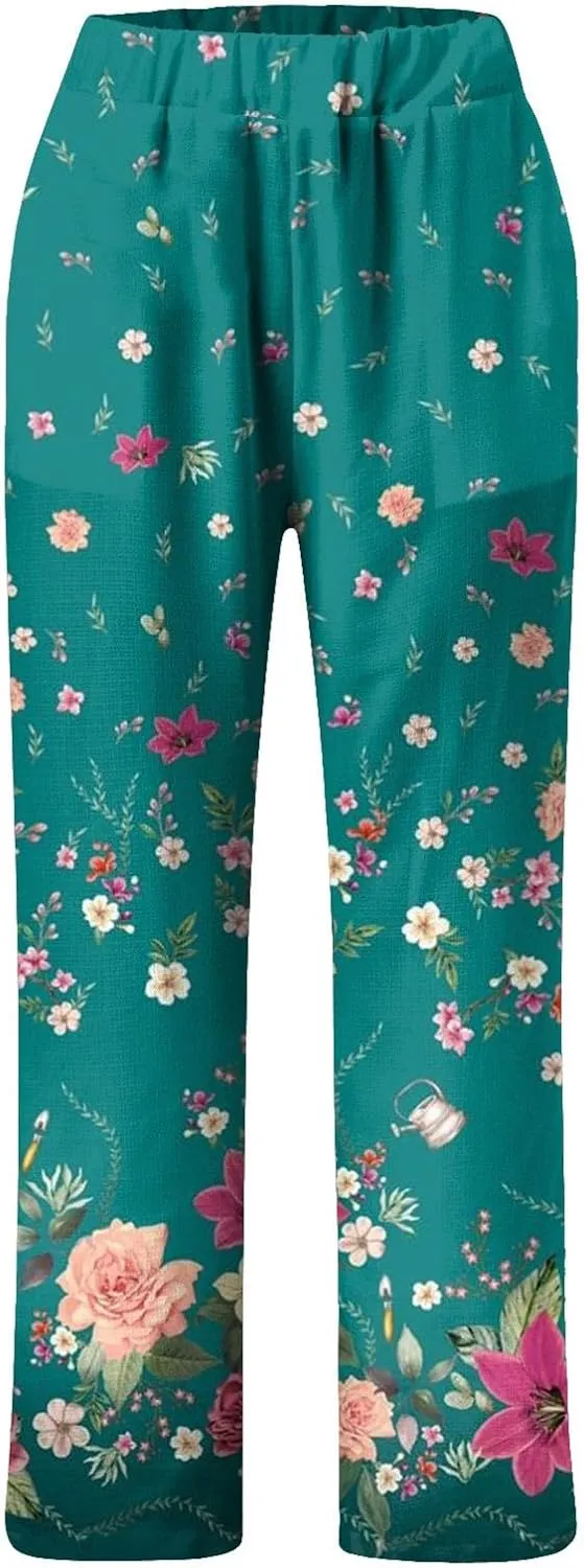 Linen Pants for Women Loose Fit Summer Casual Solid Color High Waisted Straight Leg Beach Linen Pants Comfy Lounge Trousers