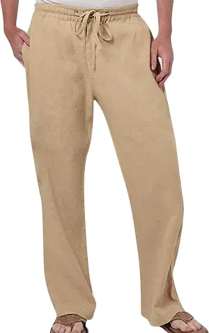 Linen Pants Men Slim Fit Casual Loose Fit Stretch Slacks Big Tall Flat Front Flex Golf Straight Long Pants