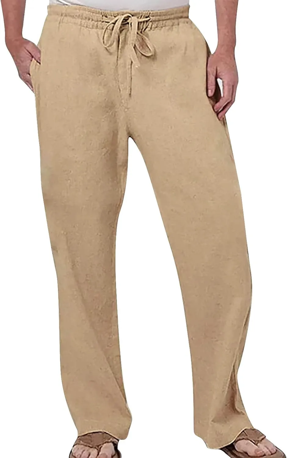 Linen Pants Men Slim Fit Casual Loose Fit Stretch Slacks Big Tall Flat Front Flex Golf Straight Long Pants