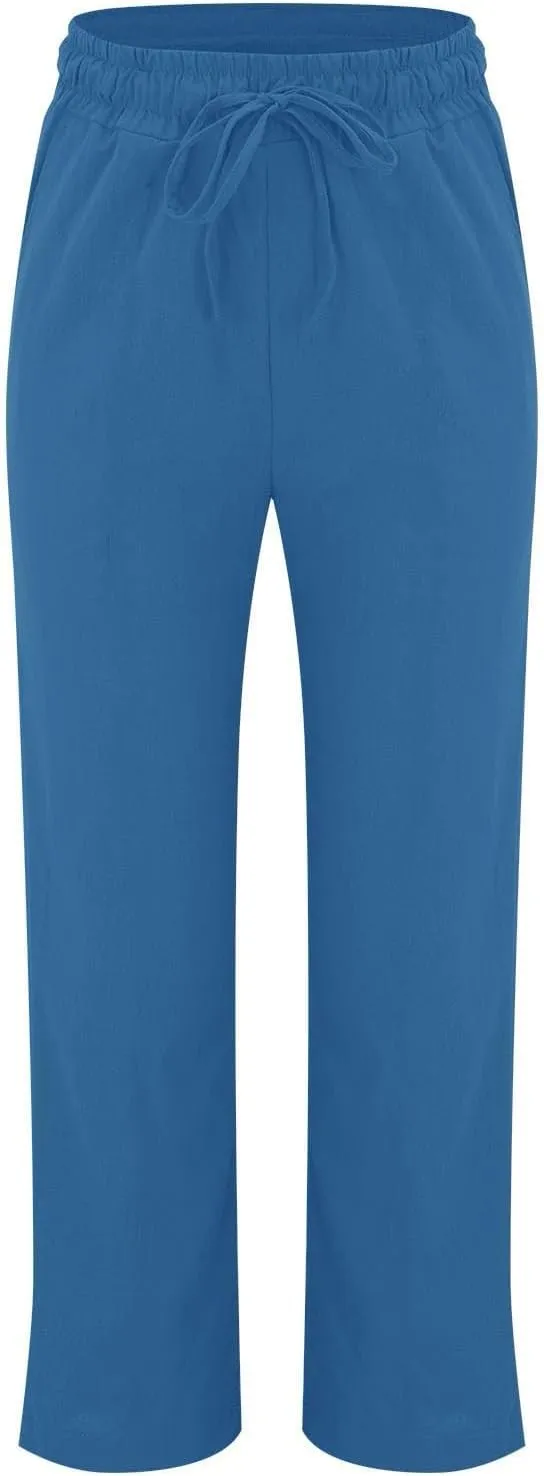Linen Pants Women Plus Size Breathable Lightweight Cotton Straight Leg Pants Loose Fit Casual Summer Beach Trouser