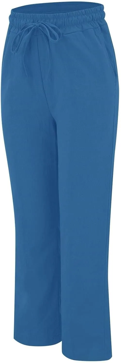 Linen Pants Women Plus Size Breathable Lightweight Cotton Straight Leg Pants Loose Fit Casual Summer Beach Trouser