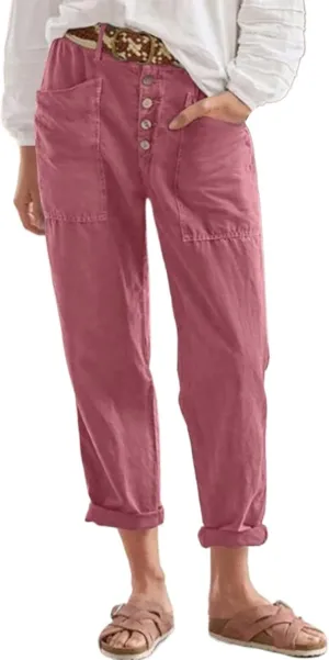 Linen Pants Women Summer High Waisted Straight Wide Leg Trousers Cotton Loose Fit Trendy Casual Pants with Pockets