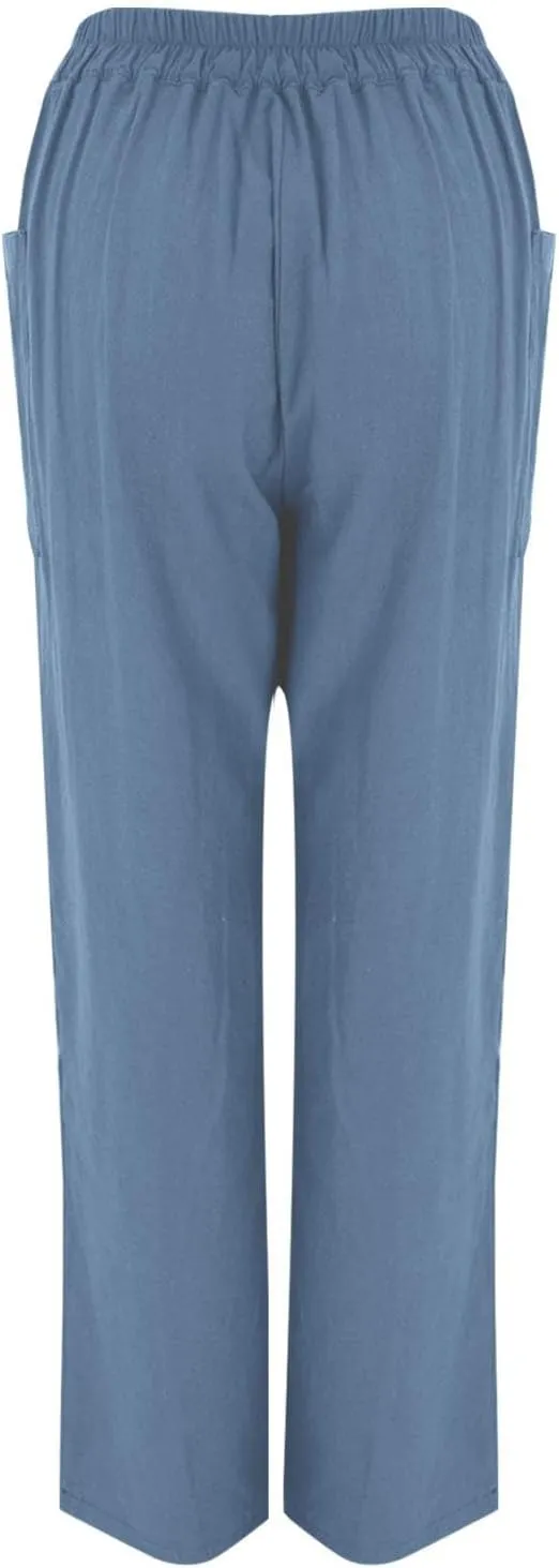Linen Pants Women Summer High Waisted Straight Wide Leg Trousers Cotton Loose Fit Trendy Casual Pants with Pockets