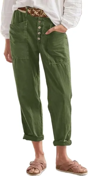 Linen Pants Women Summer High Waisted Straight Wide Leg Trousers Cotton Loose Fit Trendy Casual Pants with Pockets