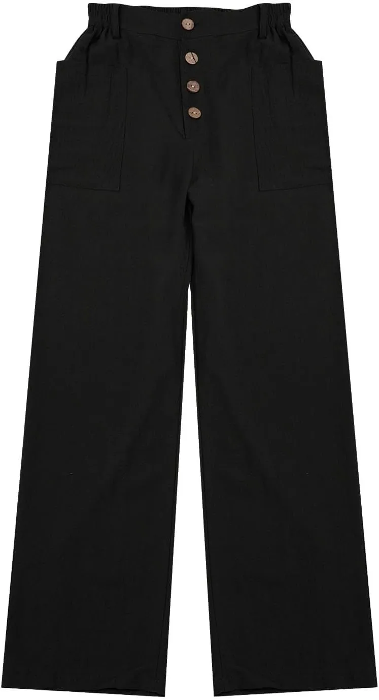 Linen Pants Women Summer High Waisted Straight Wide Leg Trousers Cotton Loose Fit Trendy Casual Pants with Pockets