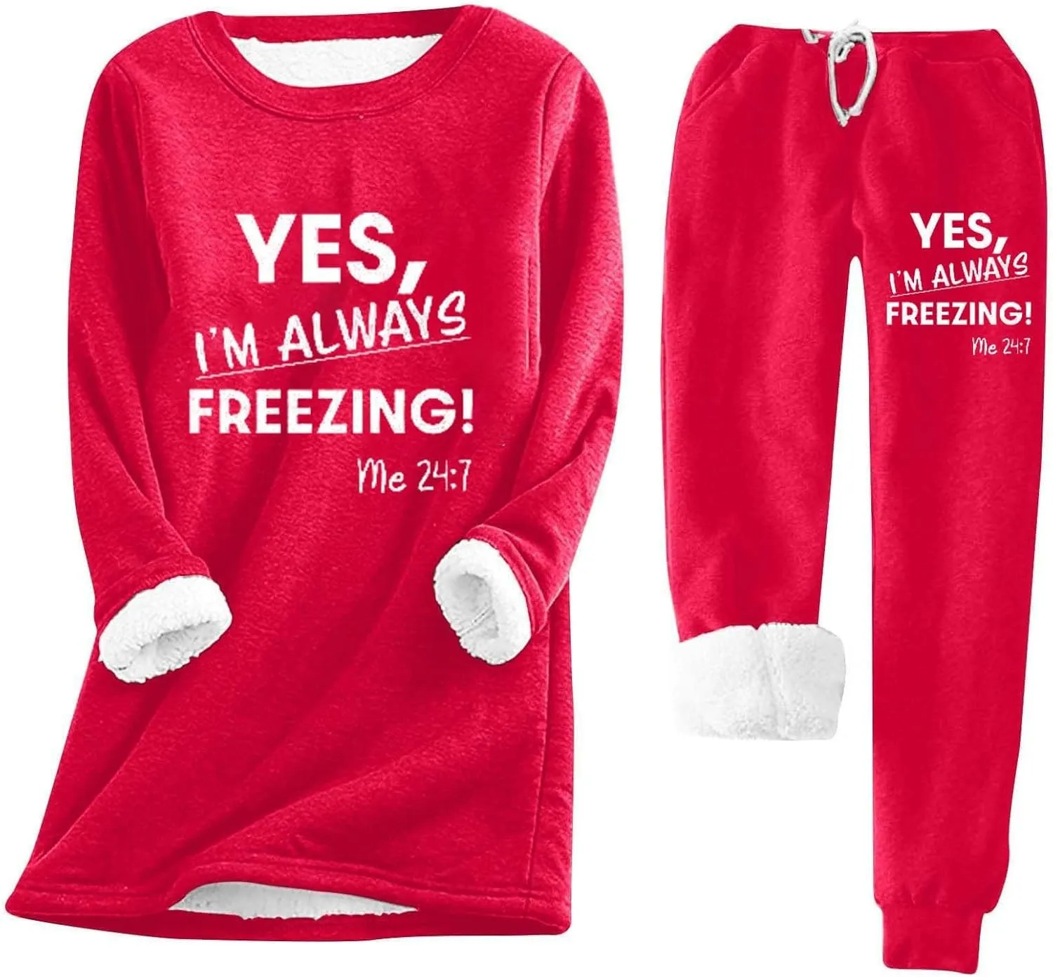 Lounge Sets for Women Yes I'm Always Freezing Me Winter Outfits Warm Fleece Sherpa Lined Sweatsuits Pajamas Set