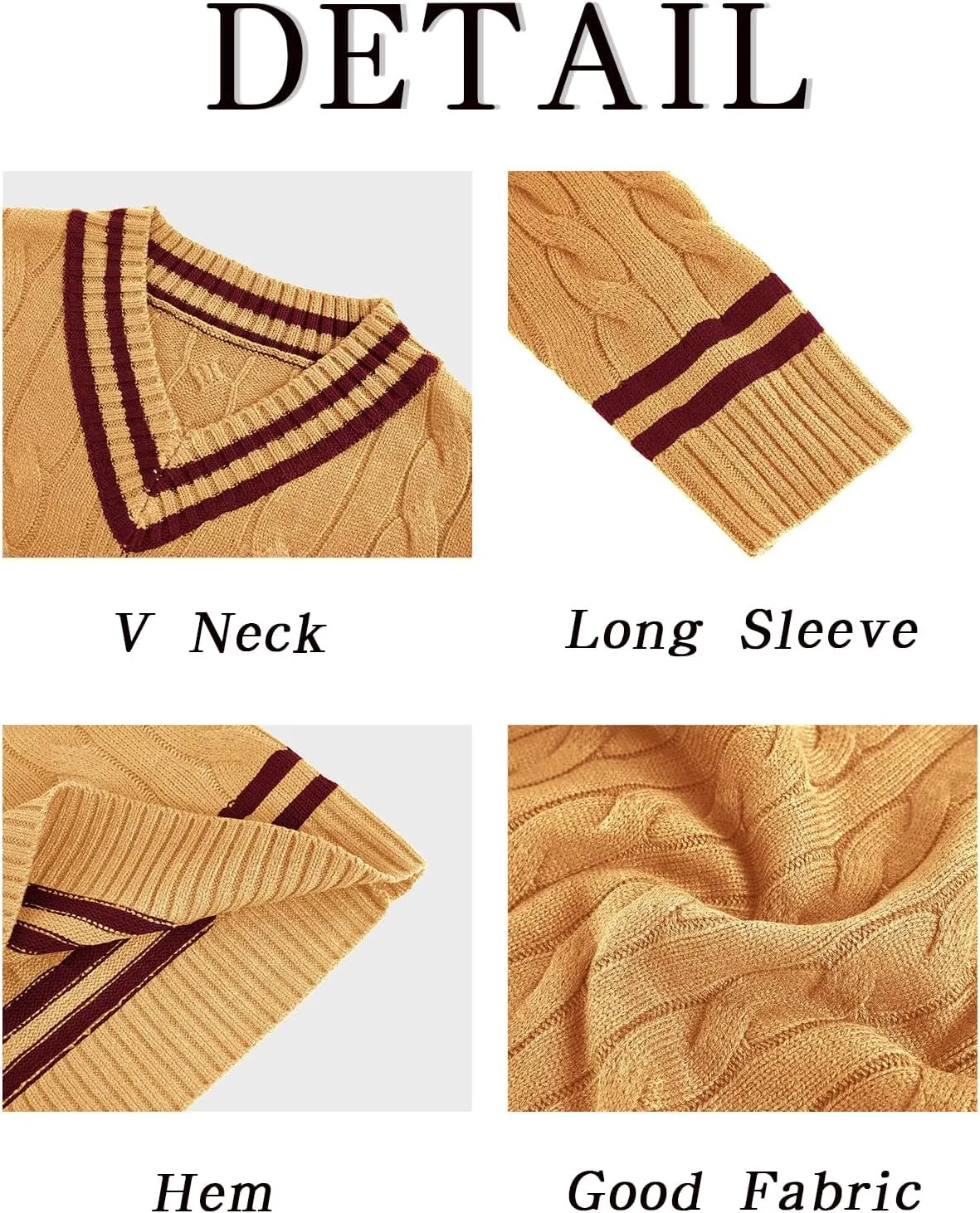 Makkrom Mens V Neck Pullover Sweaters Ribbed Knitted Cable Slim Fit Pullovers Top