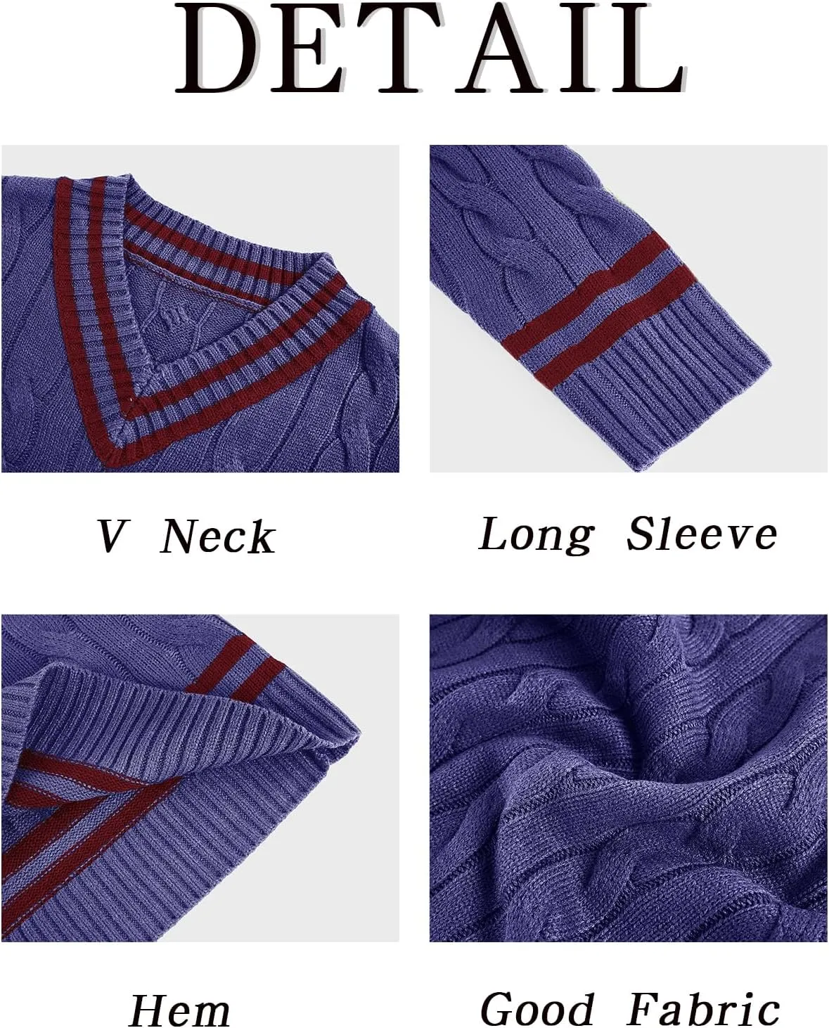 Makkrom Mens V Neck Pullover Sweaters Ribbed Knitted Cable Slim Fit Pullovers Top