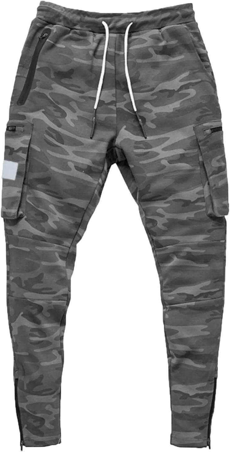Male Versatile All Season Cargo Pants Multi Pocket Zip Button Hem Solid Color Outdoor Trousers Casual Pants Men
