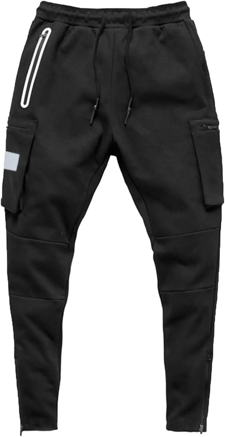 Male Versatile All Season Cargo Pants Multi Pocket Zip Button Hem Solid Color Outdoor Trousers Casual Pants Men