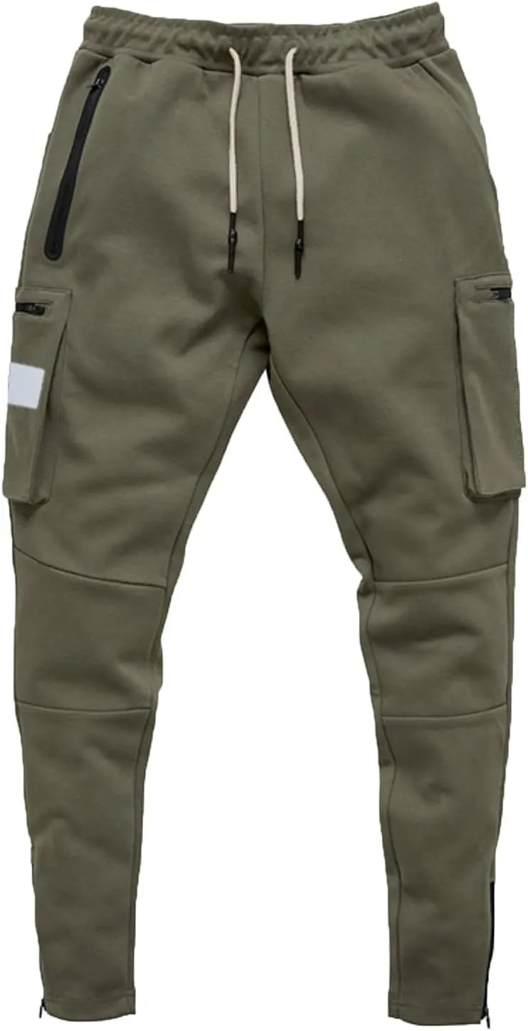 Male Versatile All Season Cargo Pants Multi Pocket Zip Button Hem Solid Color Outdoor Trousers Casual Pants Men