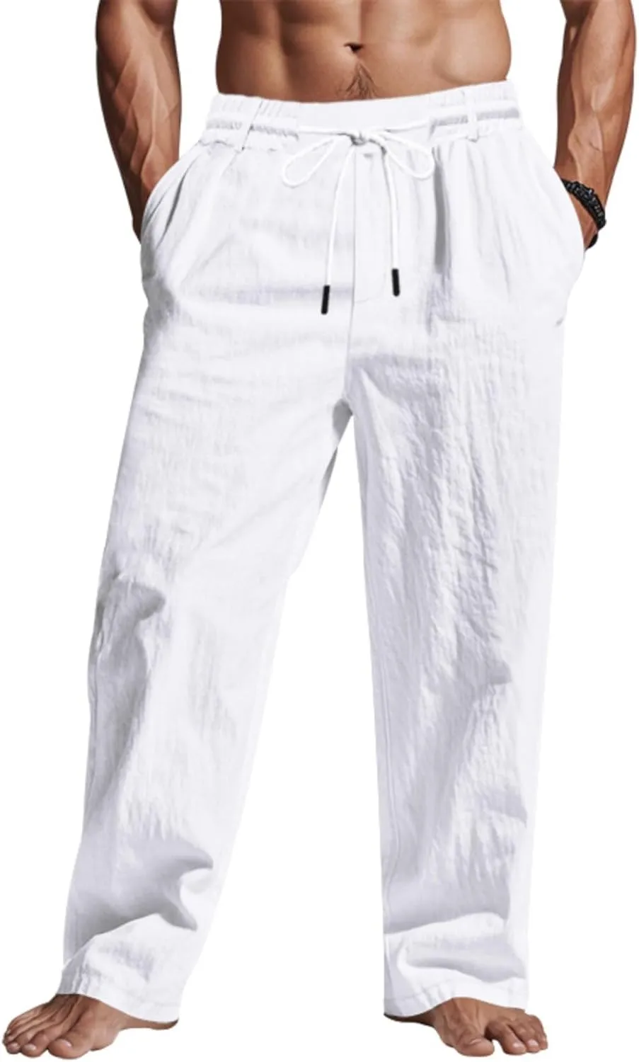 Man Loose Fit Trousers Pants for Man Linen Thin Ruched Straight Leg Basic Long Leg Fall Summer Trousers Pants 2025