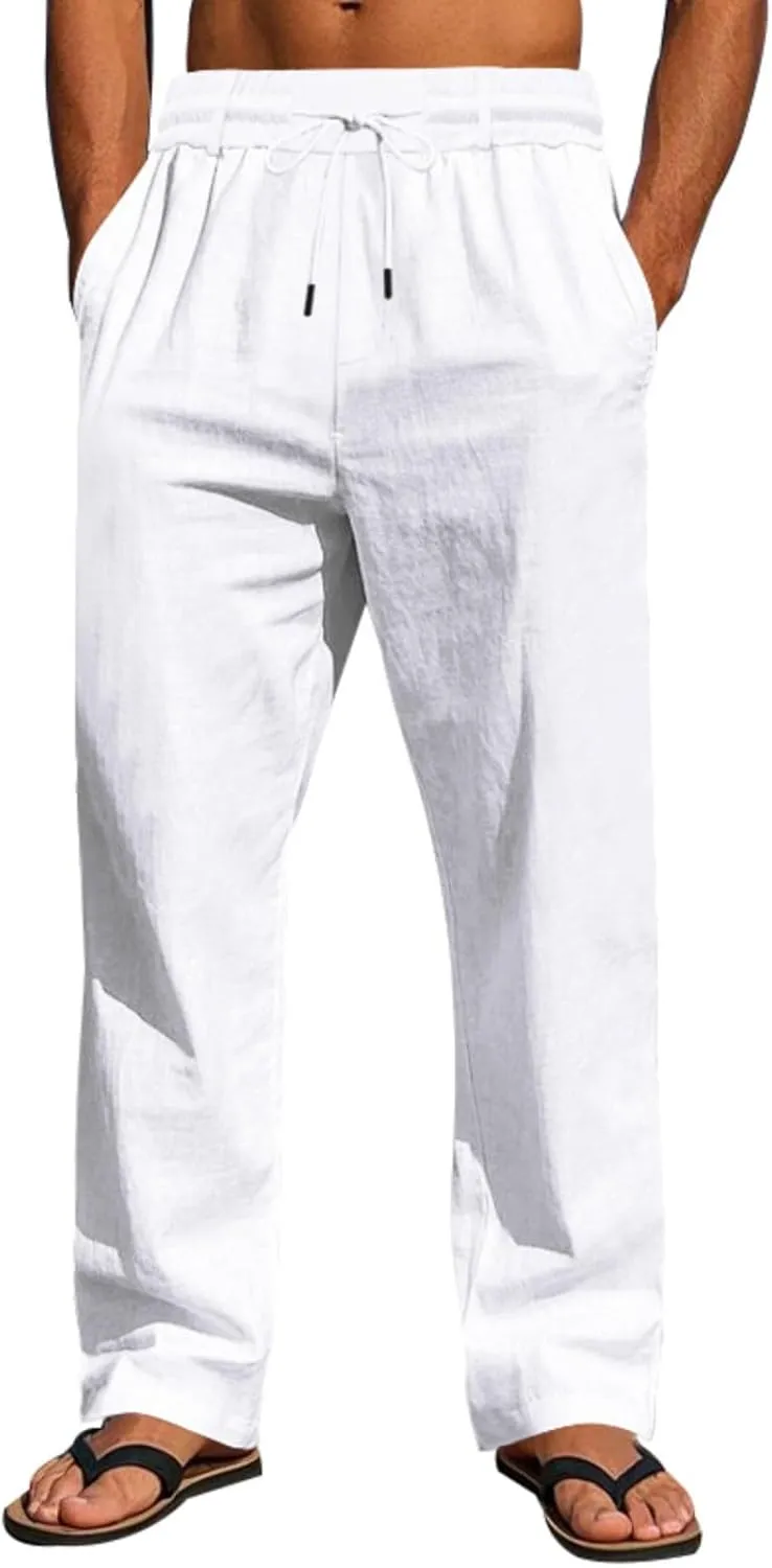 Man Loose Fit Trousers Pants for Man Linen Thin Ruched Straight Leg Basic Long Leg Fall Summer Trousers Pants 2025