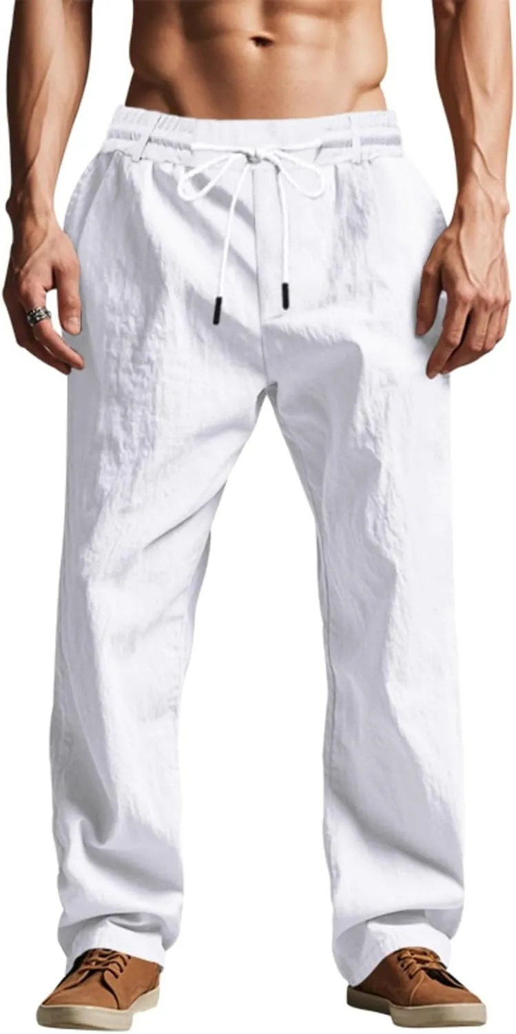 Man Loose Fit Trousers Pants for Man Linen Thin Ruched Straight Leg Basic Long Leg Fall Summer Trousers Pants 2025