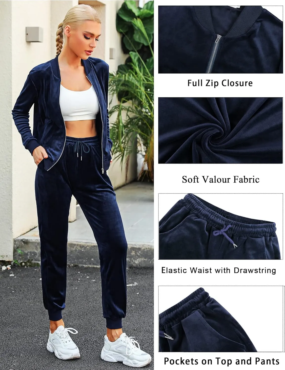 Marvmys Women's Velour Tracksuit Full Zip Up Sweatsuits Set 2 Piece Outfits Jogger Set