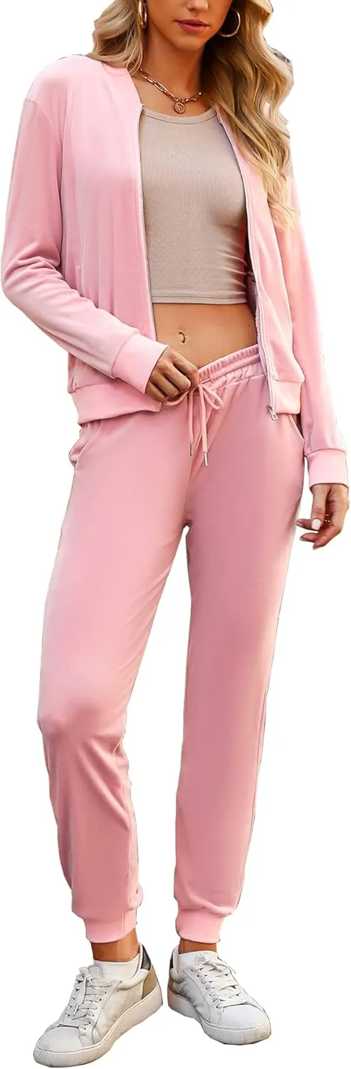 Marvmys Women's Velour Tracksuit Full Zip Up Sweatsuits Set 2 Piece Outfits Jogger Set