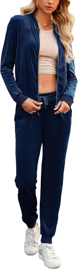 Marvmys Women's Velour Tracksuit Full Zip Up Sweatsuits Set 2 Piece Outfits Jogger Set