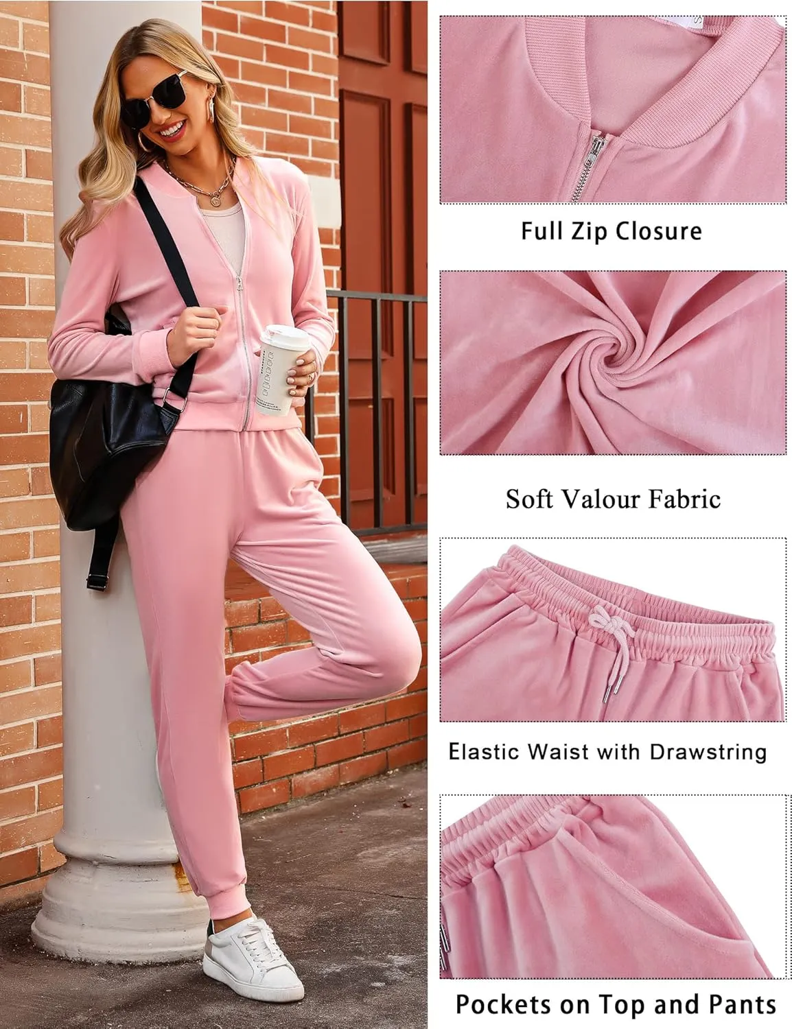 Marvmys Women's Velour Tracksuit Full Zip Up Sweatsuits Set 2 Piece Outfits Jogger Set