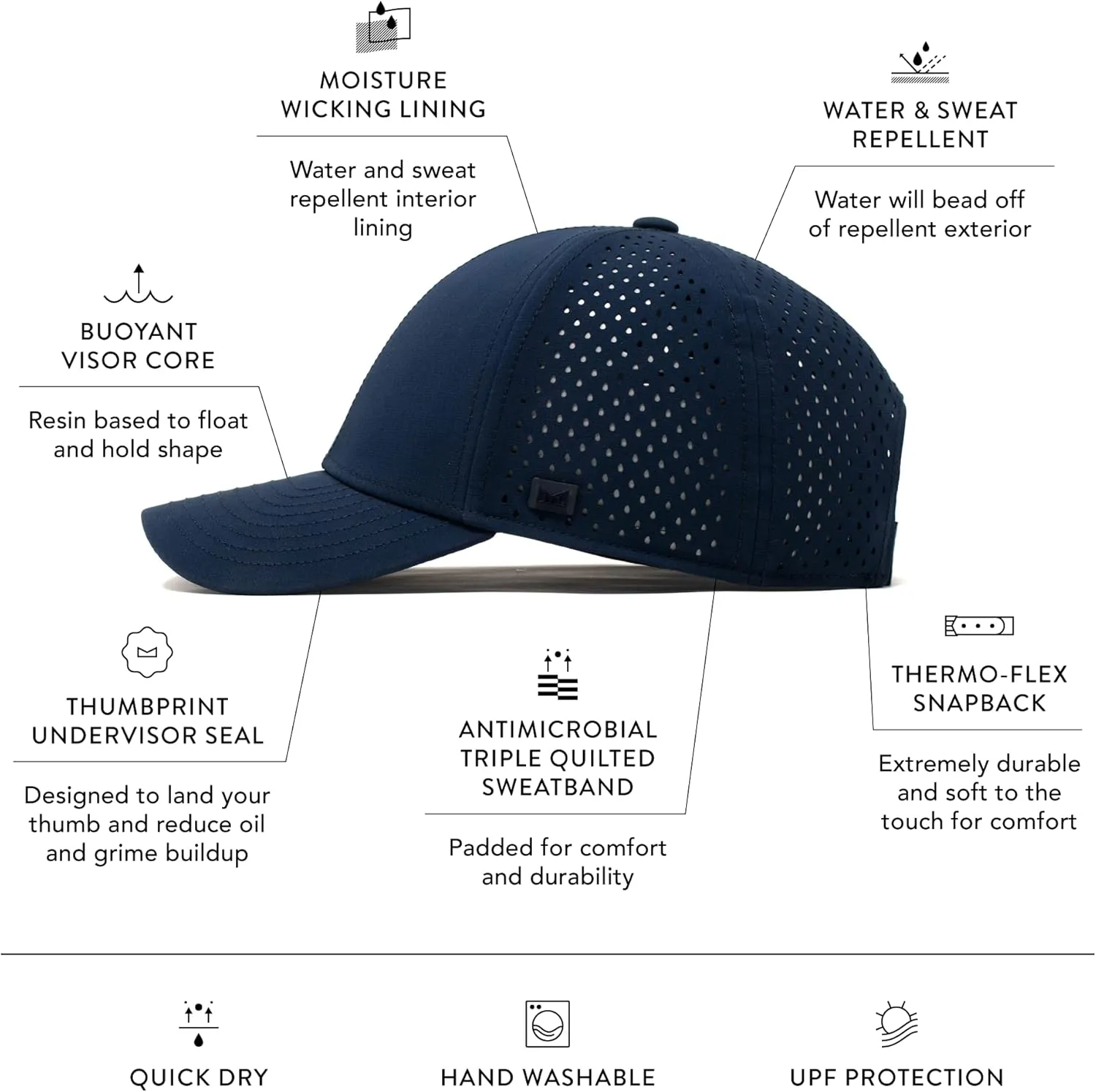 melin A-Game Hydro, Performance Snapback Hats, Water-Resistant Baseball Caps for Men & Women, Golf, Running, or Workout Hat