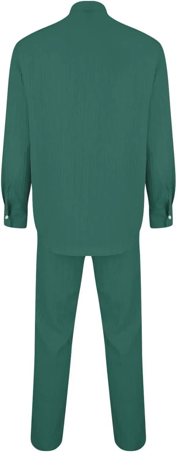 Men Casual Outfits Long Sleeve Button Shirt & Pull On Tapered Trousers Set Spring and Summer Lightweight Solid Versatile Suit