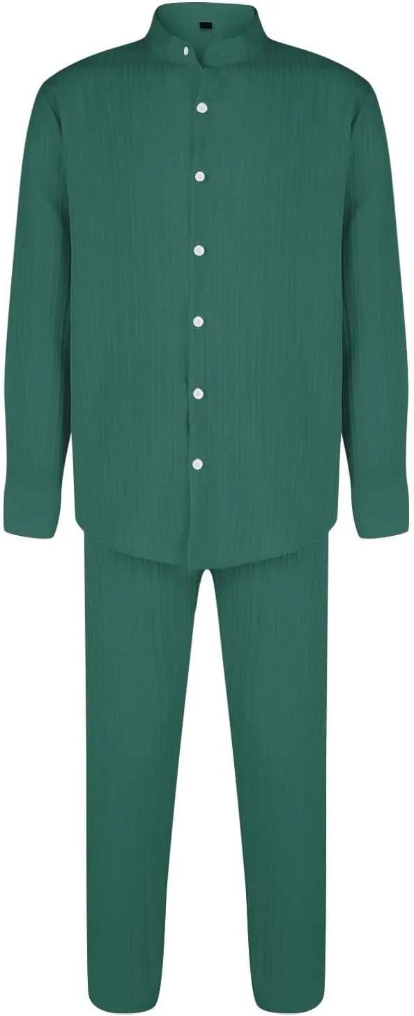 Men Casual Outfits Long Sleeve Button Shirt & Pull On Tapered Trousers Set Spring and Summer Lightweight Solid Versatile Suit