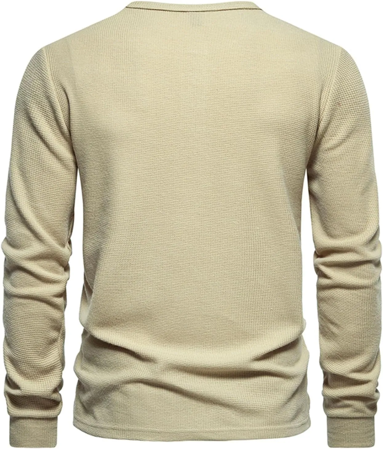 Men Casual Solid Color Pullover Long Sleeve Waffle Shirts Four Button Crew Neck T-Shirt Sports Fitness Polo Shirts