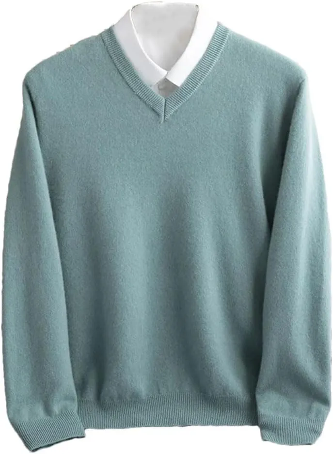 Men Casual V Neck Sweater Ribbed Knit Slim Fit Long Sleeve Solid Color Pullovers Regular Fit Knitting Sweaters