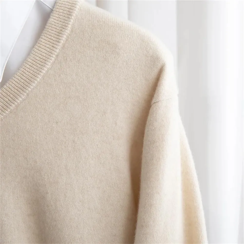 Men Casual V Neck Sweater Ribbed Knit Slim Fit Long Sleeve Solid Color Pullovers Regular Fit Knitting Sweaters