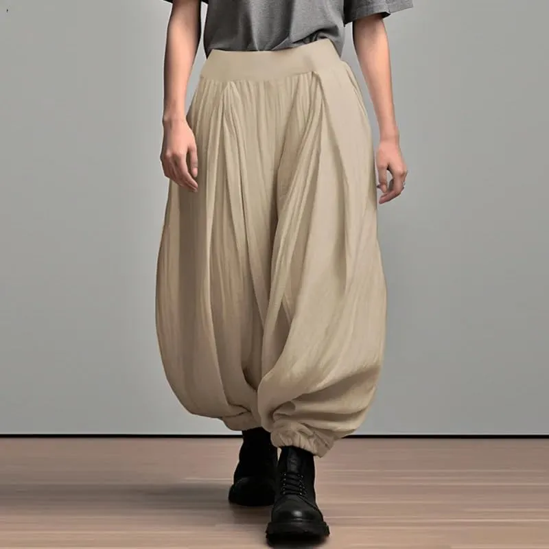 Men Wide Leg Pants Elastic Waist Loose Casual Trousers Men Long Pants