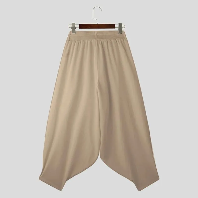 Men Wide Leg Pants Elastic Waist Loose Casual Trousers Men Long Pants