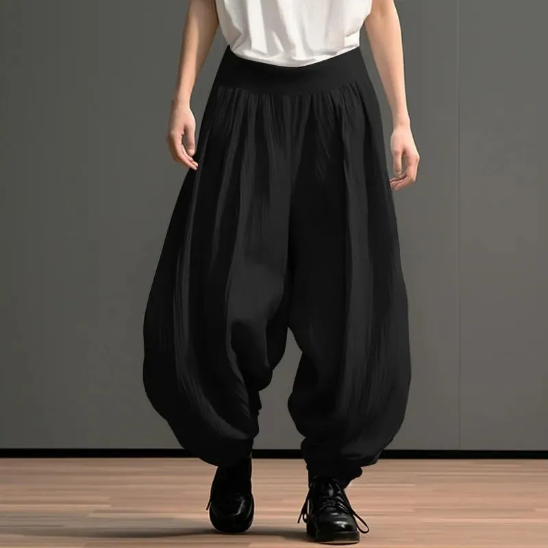 Men Wide Leg Pants Elastic Waist Loose Casual Trousers Men Long Pants
