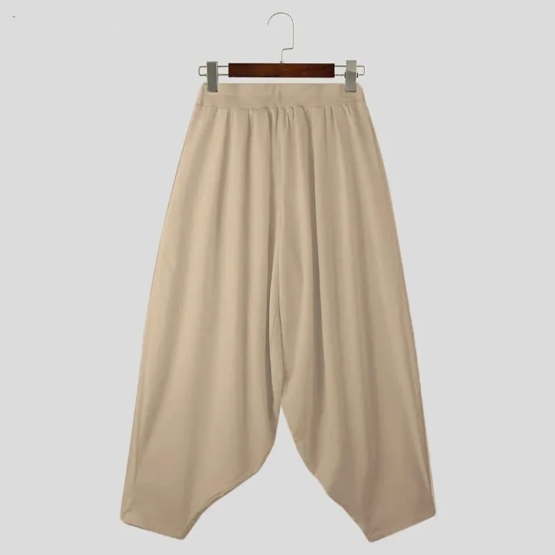 Men Wide Leg Pants Elastic Waist Loose Casual Trousers Men Long Pants