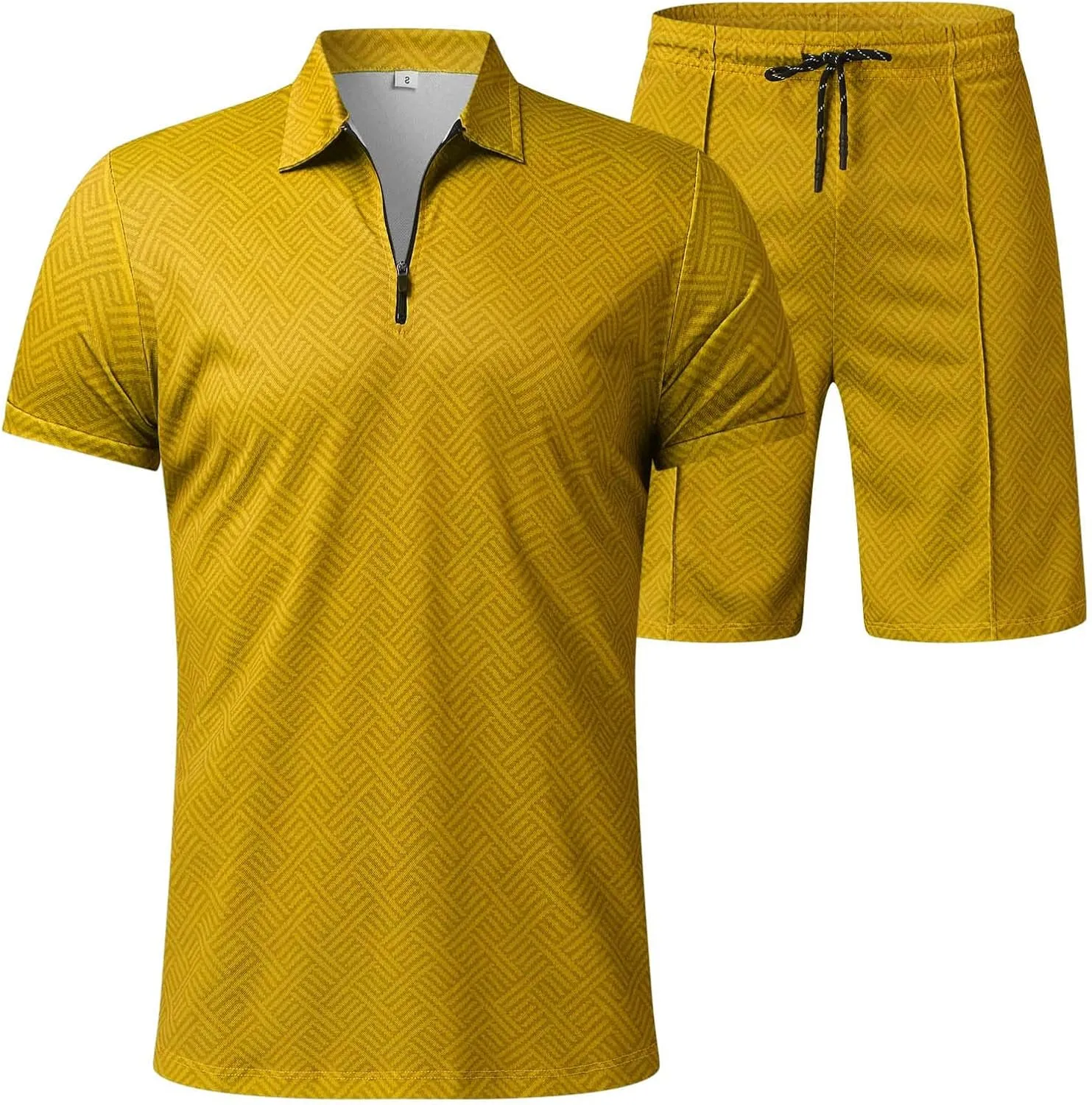 Men's 2 Piece Summer Beach Outfits Quarter Zip T Shirts Short Set Solid Color Big and Tall Comfort Sport Suit