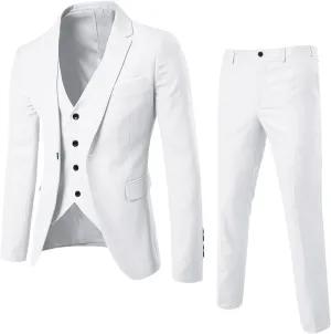 Men's 3 Pieces Suit Slim Fit 2 Button Business Dress Suits Blazer Vest Pants Set For Men Wedding Party Tuxedo Suits