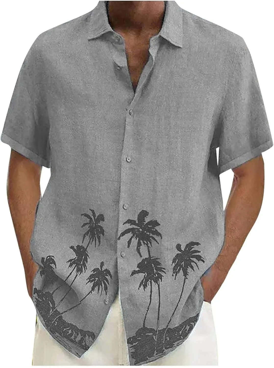 Mens Button Down Linen Shirts Short Sleeve Hawaiian Shirt Casual Shirt for Men Beach Summer Vacation Hippie Shirts