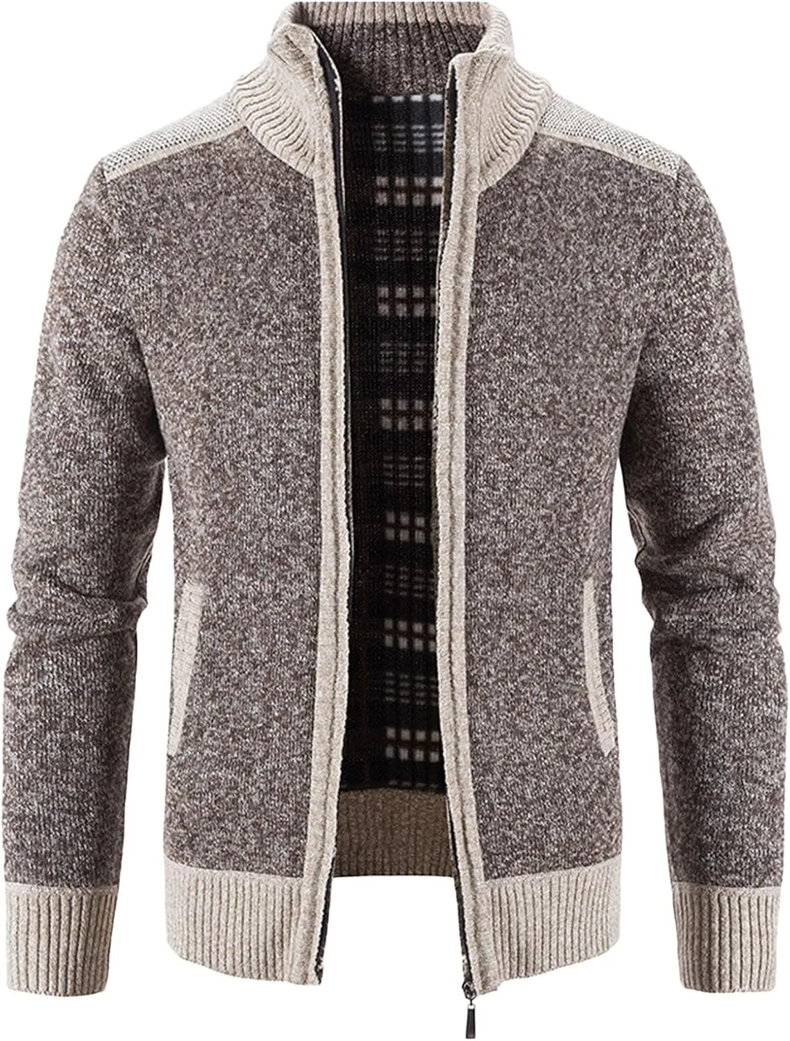 Mens Cardigan Sweater, Mens Full Zip Fleece Lined Cardigan Sweaters Fashion Regular Fit Cable Knitted Sweater Jackets