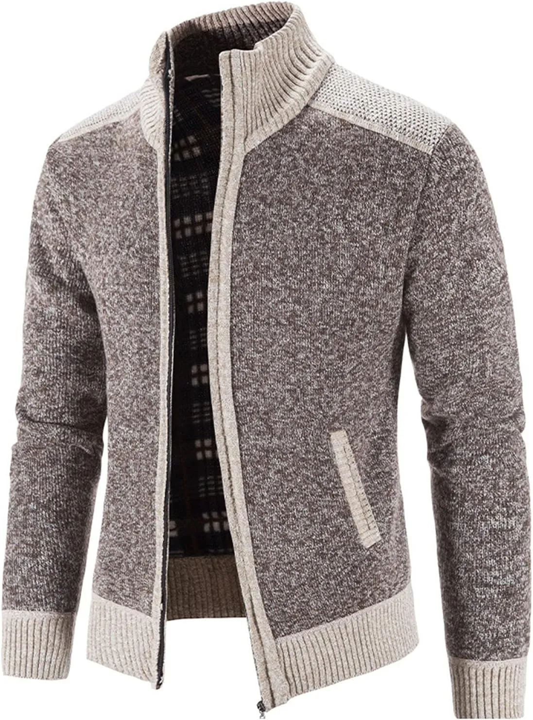 Mens Cardigan Sweater, Mens Full Zip Fleece Lined Cardigan Sweaters Fashion Regular Fit Cable Knitted Sweater Jackets